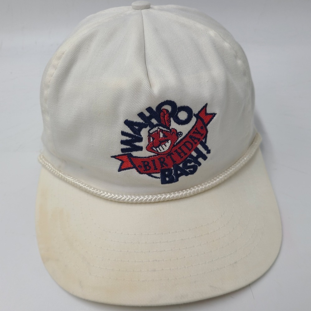 Vintage Cleveland Indians Hat Snapback White Rope MLB‎ Chief Wahoo Birthday Bash